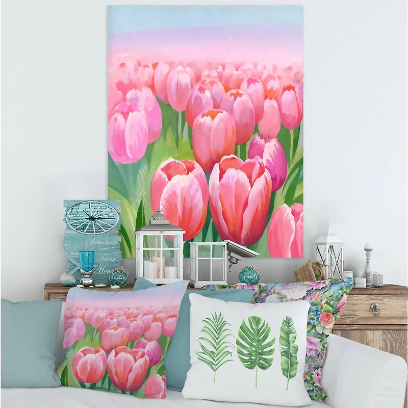 Designart - Field of Pink Tulips