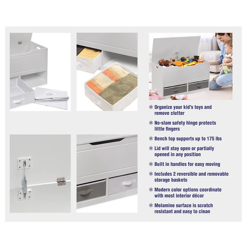 Badger Basket White Up & Down Toy & Storage Bench