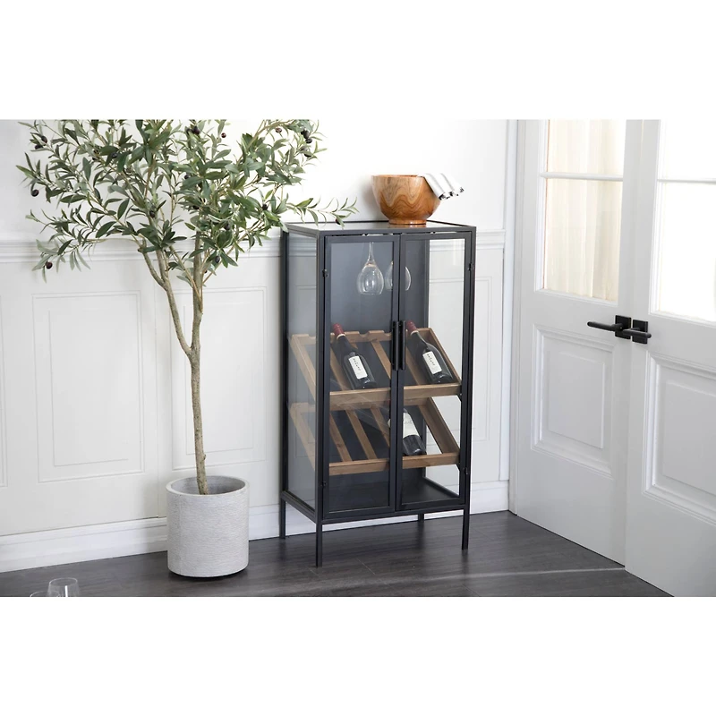 40'' Black Wood Contemporary Standing Wine Rack