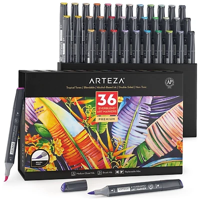 Arteza® EverBlend™ Ultra 36 Color Tropical Tones Dual Tip Art Marker Set