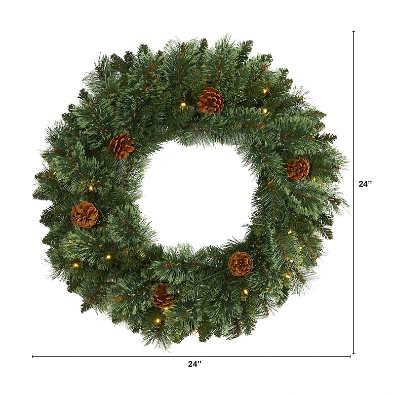 24" LED White Mountain Pine Artificial Christmas Wreath