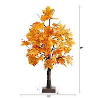 2ft. Pre-Lit Autumn Maple Artificial Fall Tree with 24 Warm White LED Lights and Detachable Base