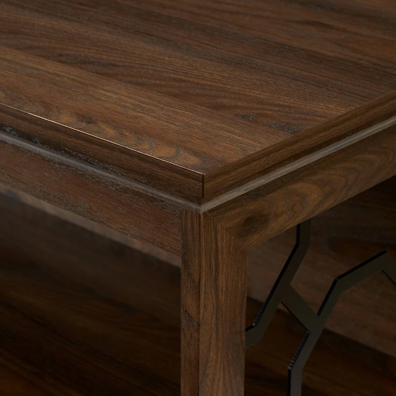 Walker Edison Dark Walnut Lateral Bookshelf with Decorative Metal Sides