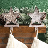 Glitzhome® 8" Marquee LED Star Wooden & Metal Stocking Holder Set