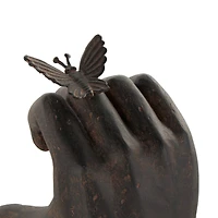 7.5" Dark Brown Hands Heart Inspired Decorative Bookend Set with Butterfly & Copper Accents