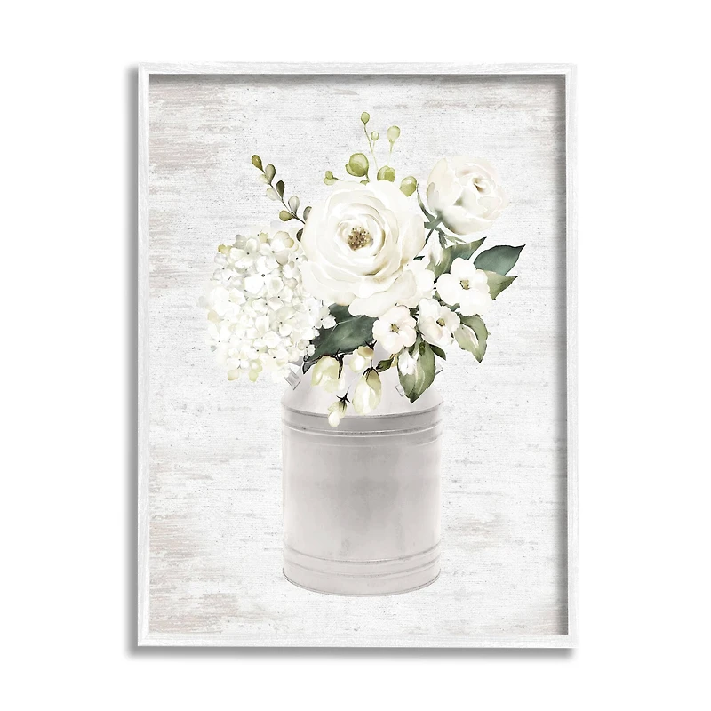 Stupell Industries White Floral Bouquet Country Antique Milk Tin Framed Wall Art