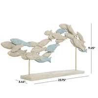 24" Light Blue Ombre Textured Polystone Fish Swimming Sculpture with Stand