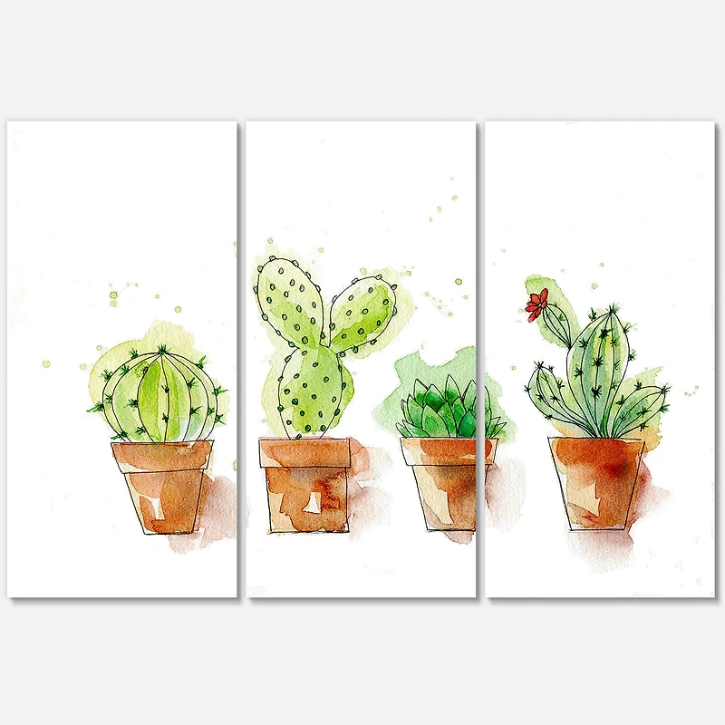 Designart - Cacti In Ceramic Pots In Gentle Tones I