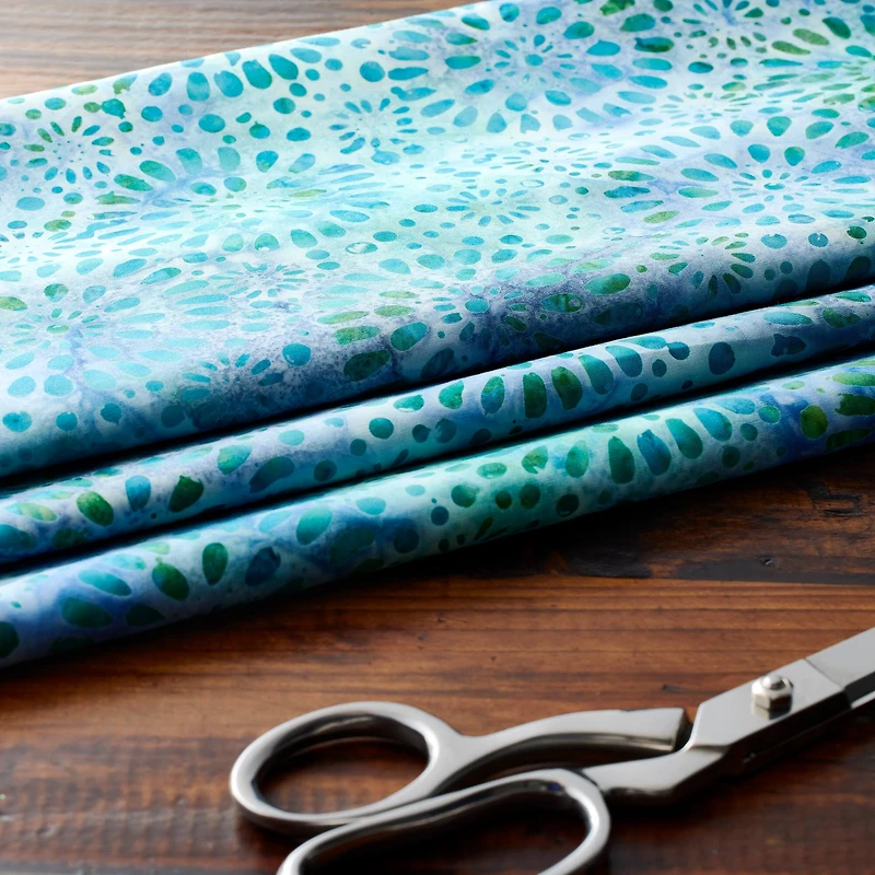 Feldman Batik Turquoise Plum Stamp Starburst Cotton Fabric