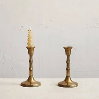 Hello Honey® 7.75" Antique Brass Finish Embossed Aluminum Taper Candleholders, 2ct.