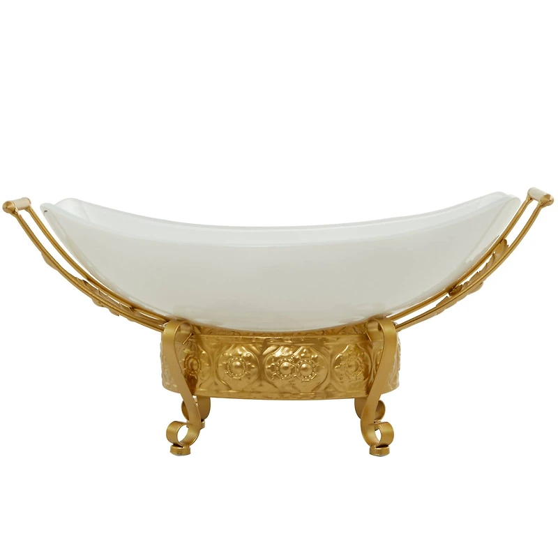 CosmoLiving by Cosmopolitan 24" White Glass Kitchen Serving Bowl with Gold Metal Scroll Stand