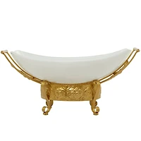 CosmoLiving by Cosmopolitan 24" White Glass Kitchen Serving Bowl with Gold Metal Scroll Stand