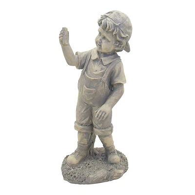 18" Distressed Gray Boy with Cell Phone LED Outdoor Garden Statue