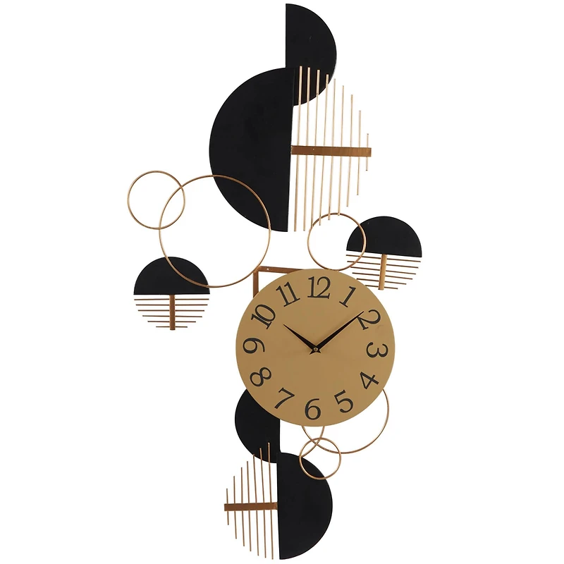 The Novogratz 44" Black Metal Half Moon Geometric Wall Clock Décor