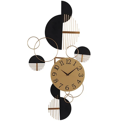 The Novogratz 44" Black Metal Half Moon Geometric Wall Clock Décor