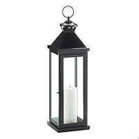 20.5" Glossy Black Iron & Glass Lantern