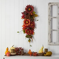 35" Sunflower, Pumpkin & Berries Autumn Teardrop Swag