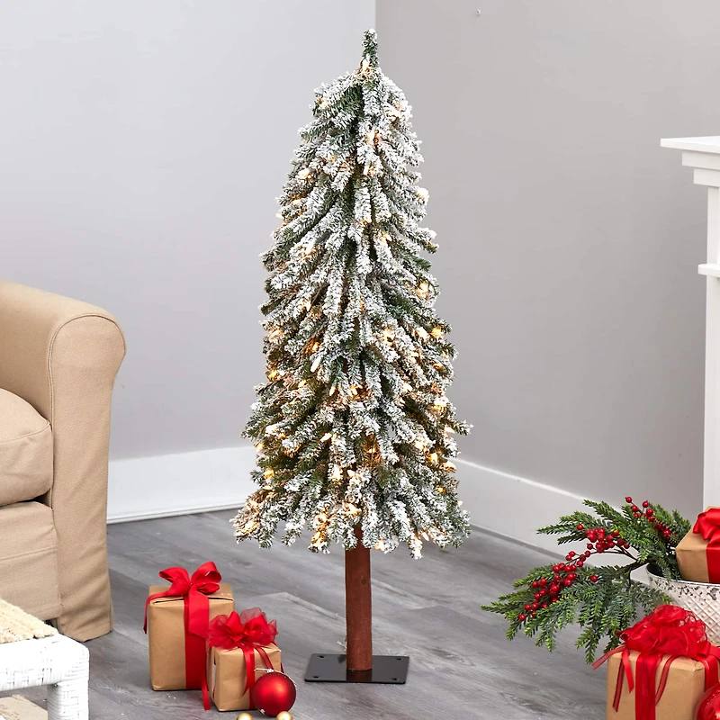 4ft. Pre-Lit Flocked Grand Alpine Artificial Christmas Tree, Clear LED Lights