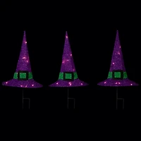14" LED Lighted Purple Witches Hat Outdoor Halloween Pathway Markers, 3ct.