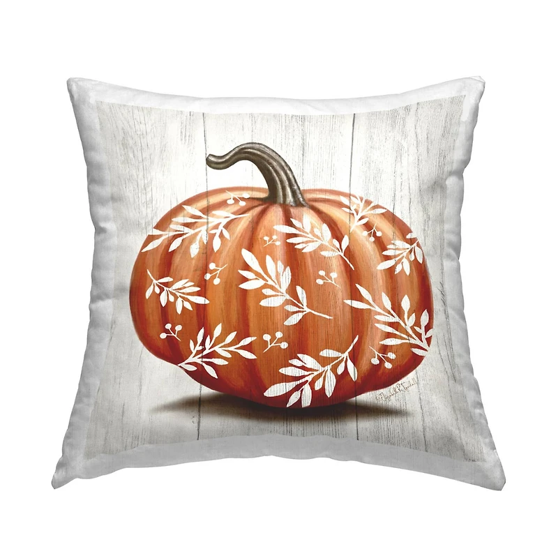 Stupell Industries Rustic Pumpkin Leaf Sprig Throw Pillow