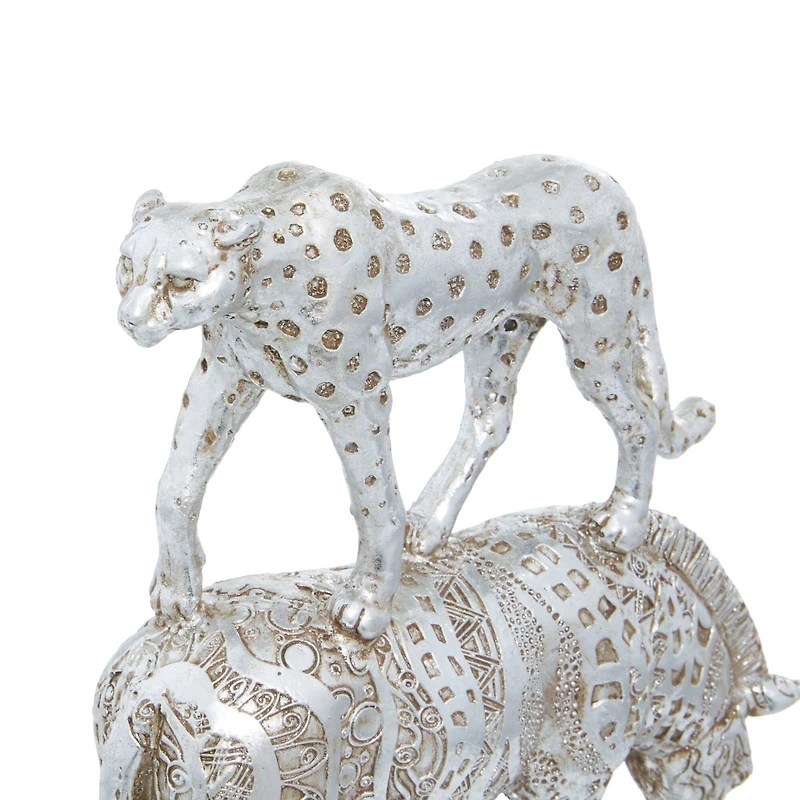 20" Silver Polystone Glam Style Stacked Animal Sculpture