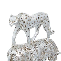 20" Silver Polystone Glam Style Stacked Animal Sculpture
