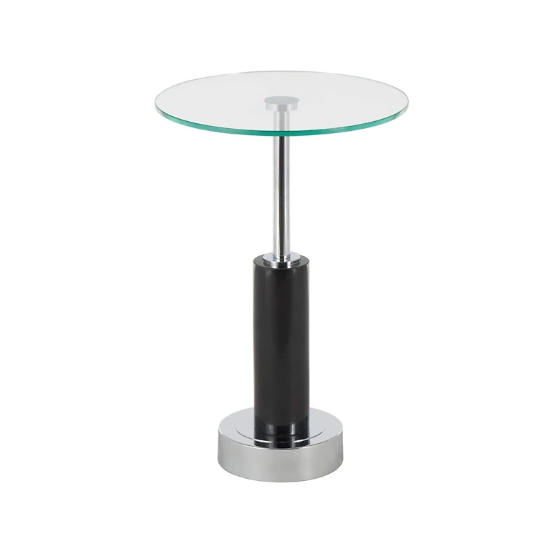 21" Black Marble Round Side End Accent Table with Silver Metal Rod & Base
