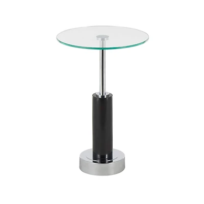 21" Black Marble Round Side End Accent Table with Silver Metal Rod & Base