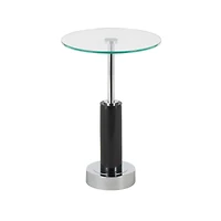 21" Black Marble Round Side End Accent Table with Silver Metal Rod & Base