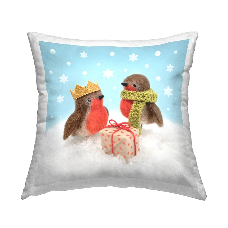 Stupell Industries Holiday Birds with Presents Throw Pillow