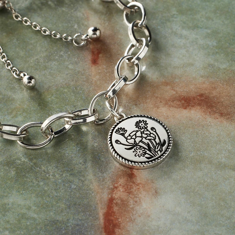 Silver Plated Antique Flowers Charm by Bead Landing™