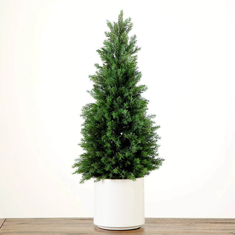 3ft. UV-Resistant Cedar Tree in White Planter