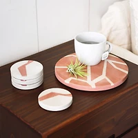 Hello Honey® Off-White and Terracotta Round Sandstone Coaster Set with Abstract Design