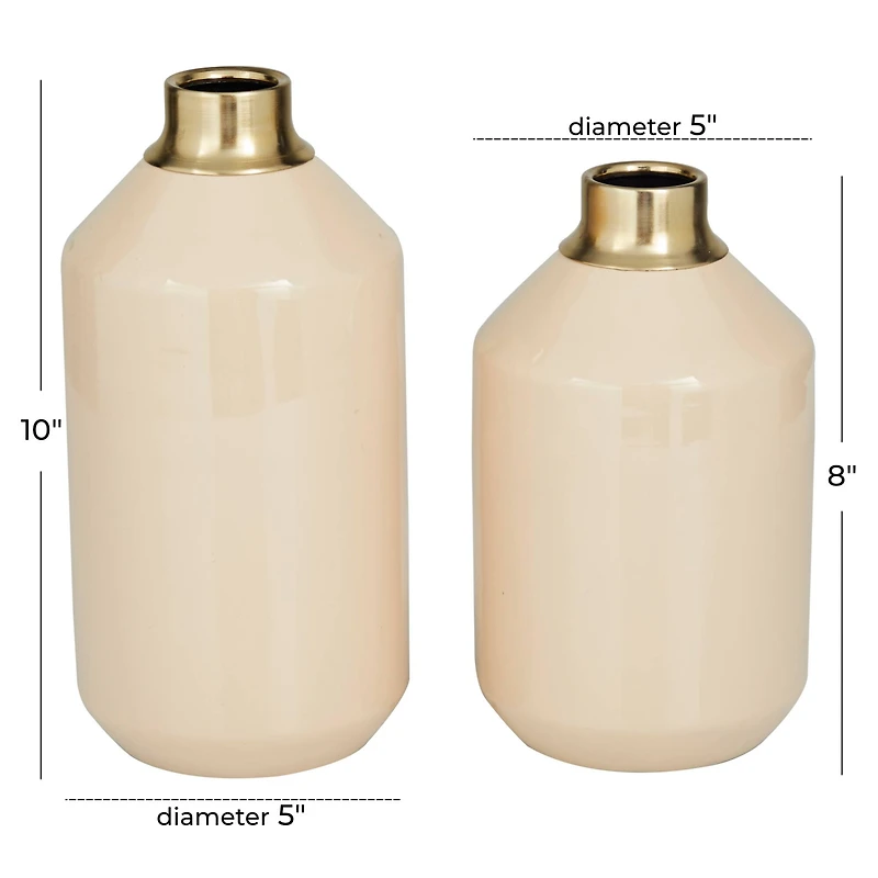 The Novogratz Set of 2" Cream Metal Modern Vase, 10" x 5" x 5"