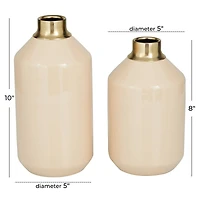 The Novogratz Set of 2" Cream Metal Modern Vase, 10" x 5" x 5"
