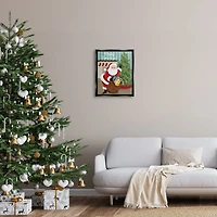 Stupell Industries Happy Holidays Santa Gift Bag Framed Floater Canvas Wall Art