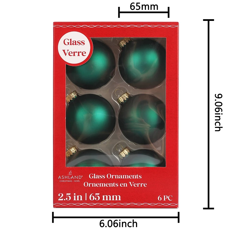 6 Pack 2.5" Emerald Glass Ball Ornaments by Ashland®