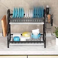NEX™ 16.5" Black 2-Tier Kitchen Dish Rack with Utensil Holder