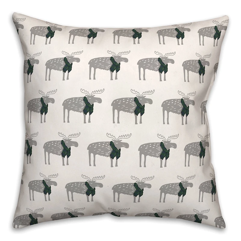 Plaid Scarf Moose Pattern 18x18 Throw Pillow