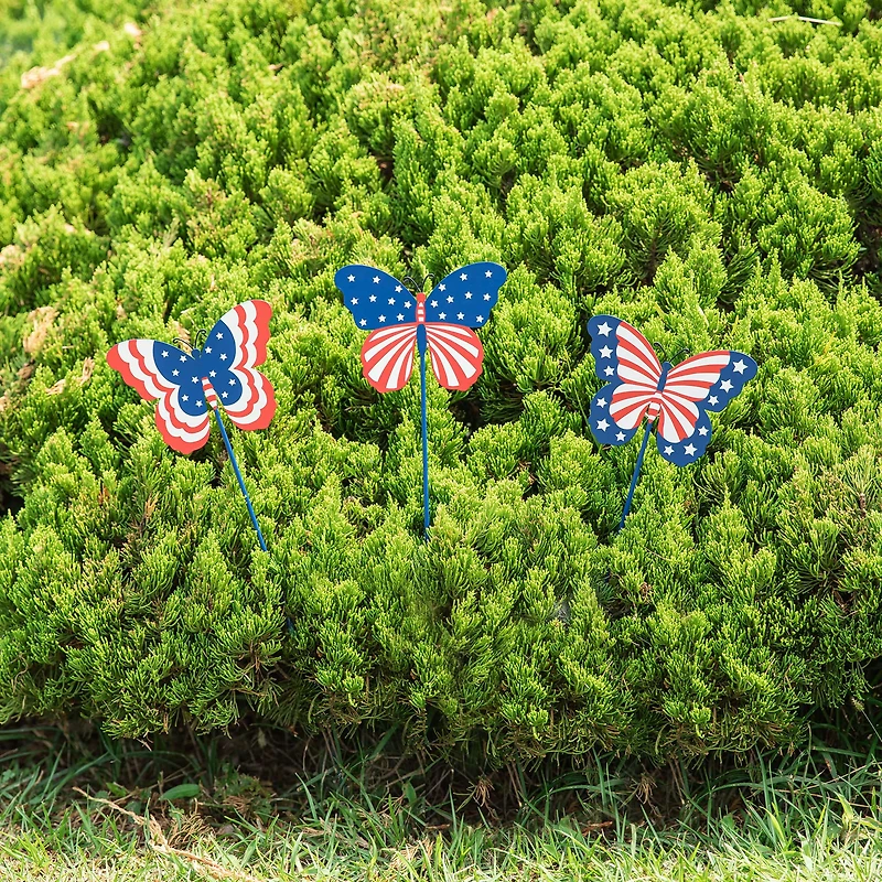 Glitzhome® 24" Patriotic Butterfly Yard Stake Set