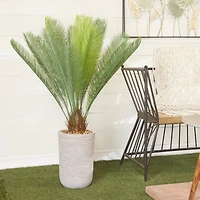 4ft. Green Sago Palm Faux Foliage Artificial Plant with Beige Ceramic Pot