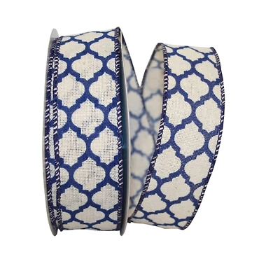 JAM Paper 1.5" x 20yd. Navy Trellis Hopsack Wired Ribbon