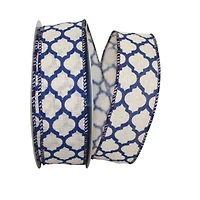 JAM Paper 1.5" x 20yd. Navy Trellis Hopsack Wired Ribbon