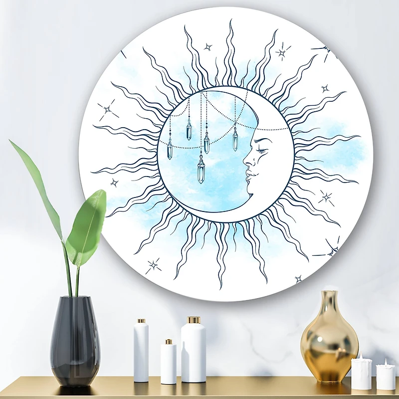 Designart - Blue Crescent Moon With Moonstone Pendants & Stars