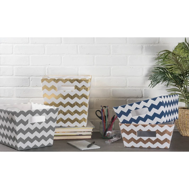 Gray Polyester Chevron Trapezoid Bin Set