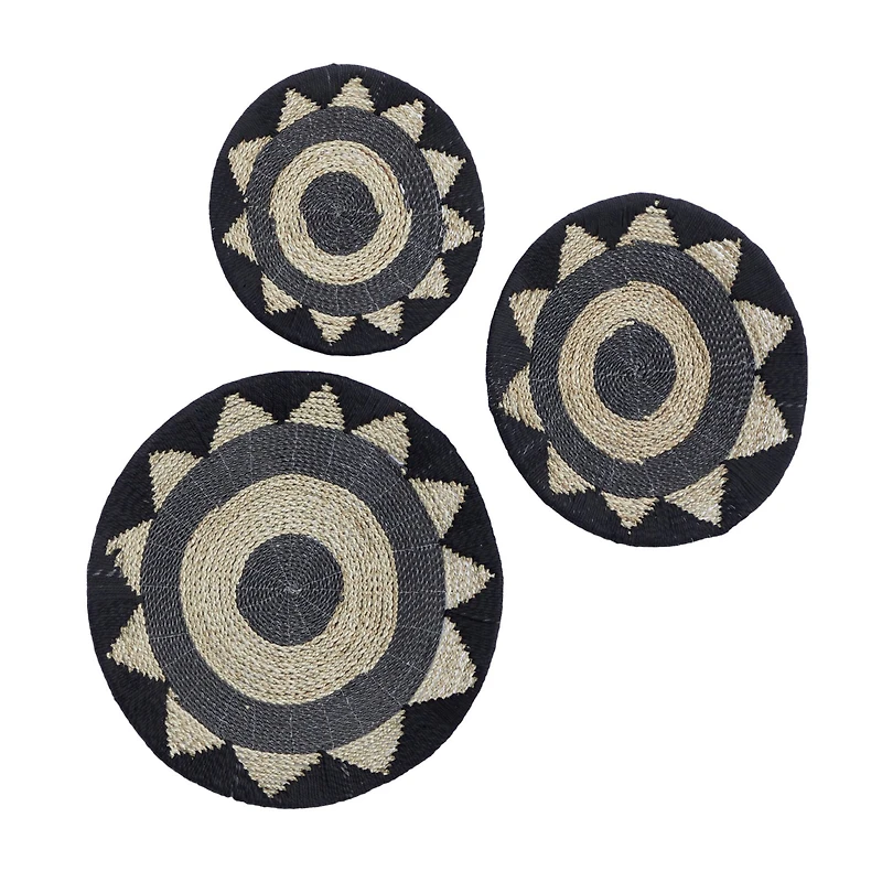 Set of 3 Black Cotton Rustic Wall Decor 24", 20", 16"