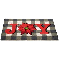 Gray and Red Poinsettia "Joy" Christmas Natural Coir Outdoor Doormat 18" x 30"