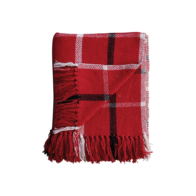 Hello Honey® Red, White & Black Plaid Brushed Flannel Throw with Fringe
