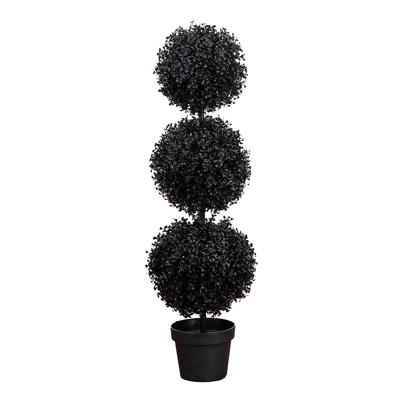 3ft. UV Resistant Artificial Halloween Black Triple Ball Boxwood Topiary (Indoor/Outdoor)