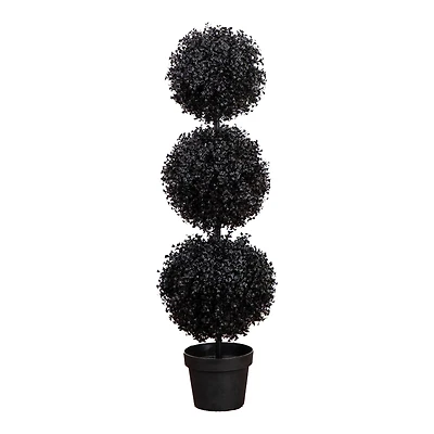3ft. UV Resistant Artificial Halloween Black Triple Ball Boxwood Topiary (Indoor/Outdoor)